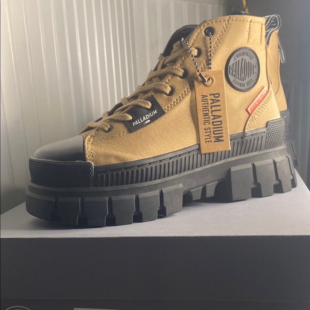 Palladium Tan and Black High-Top Sneakers